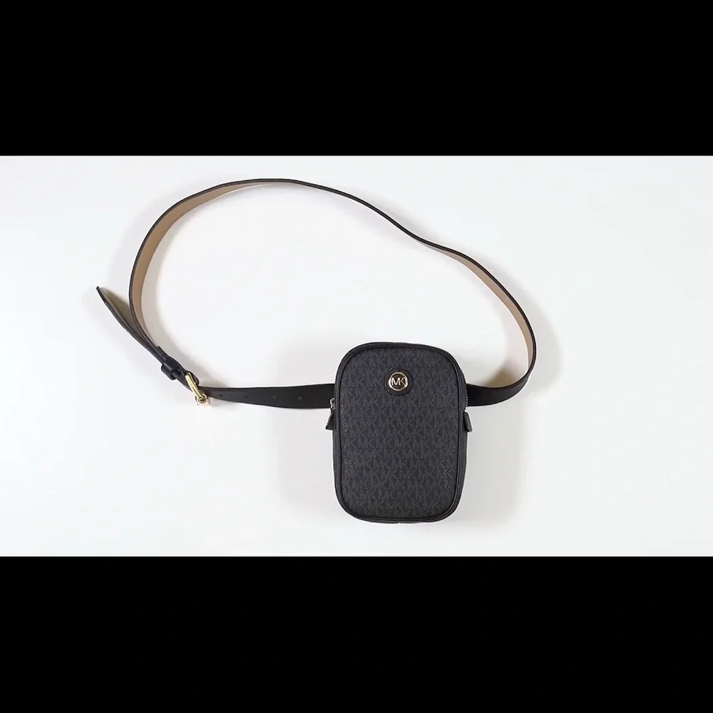 Michael Kors Logo Belt Bag in Black with Gold Hardware